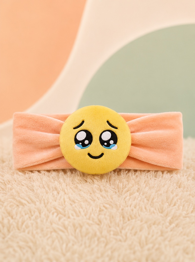 Wholesale Plush Emoji Baby Headband with Soft Peach Stretch Band for Baby Boutiques