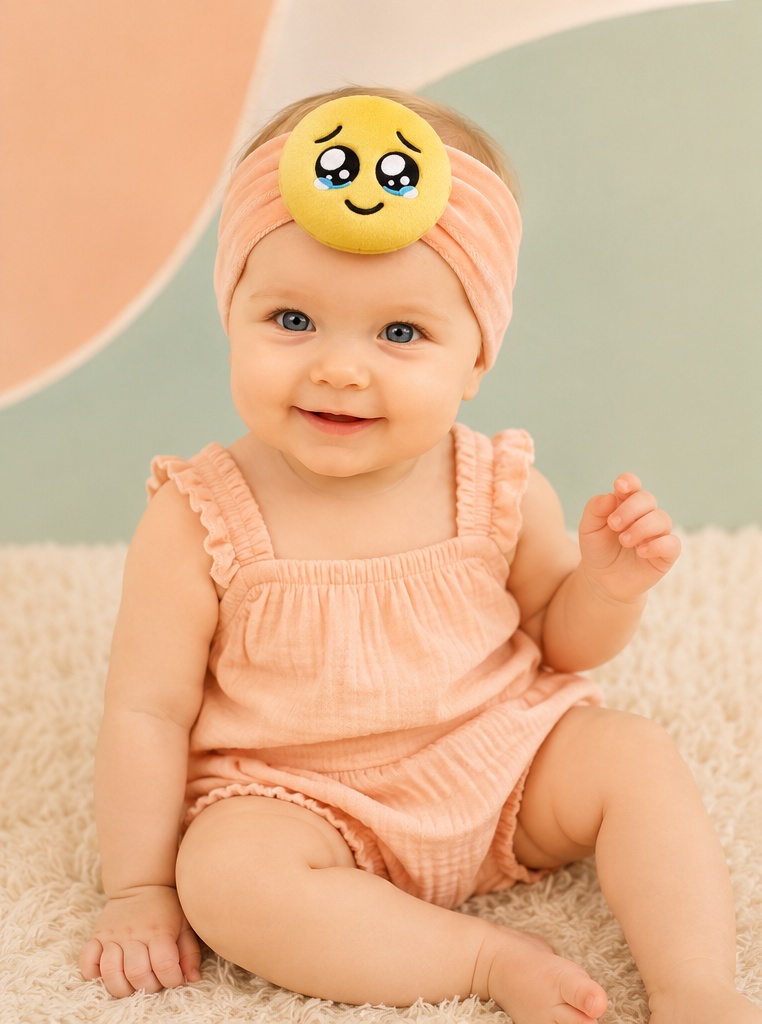 Wholesale Plush Emoji Baby Headband with Soft Peach Stretch Band for Baby Boutiques