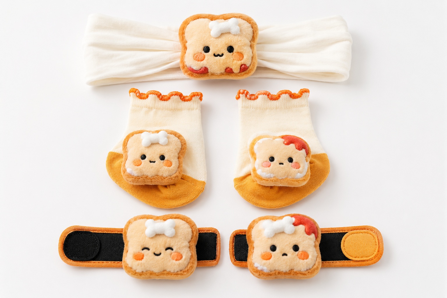 Wholesale Toast Plush Baby Gift Set | Custom Headband, Socks & Wristbands for Boutiques