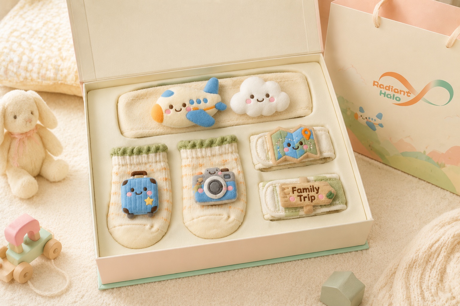 Wholesale Baby Travel Gift Set – Plush Airplane Headband, Socks & Wristbands for Boutique Baby Shower Collections