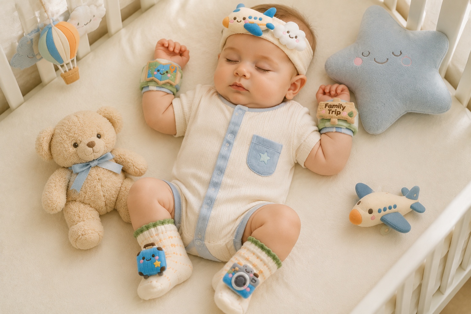 Wholesale Baby Travel Gift Set – Plush Airplane Headband, Socks & Wristbands for Boutique Baby Shower Collections