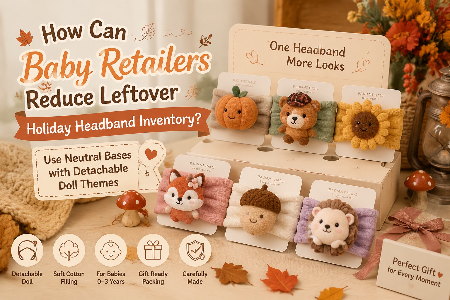 How Can Baby Retailers Reduce Leftover Holiday Headband Inventory? Use Neutral Bases with Detachable Doll Themes 🎀