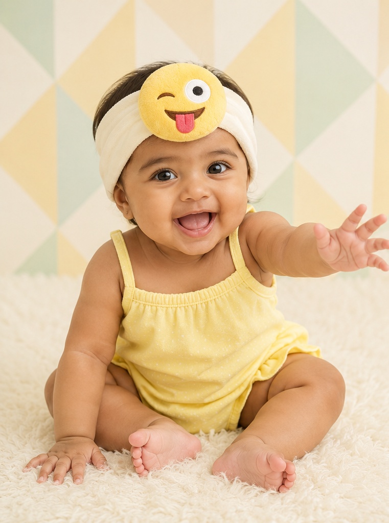 Boutique-Ready Winking Emoji Plush Baby Headband for Wholesale Baby Accessory Buyers