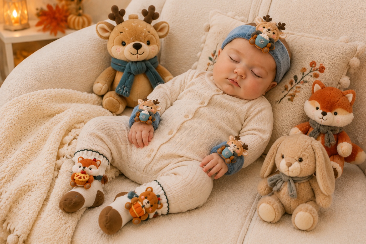 Boutique-Ready Woodland Doll Baby Headband Gift Set with Socks & Wrist Rattles