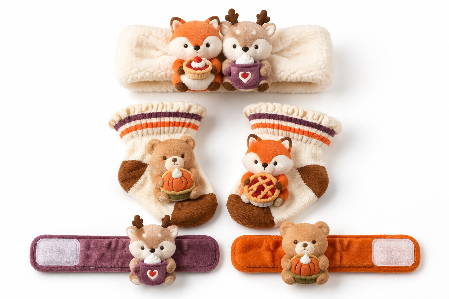Wholesale Woodland Animal Baby Gift Set – Plush Headband, Cozy Socks & Wrist Rattles for Retail Programs