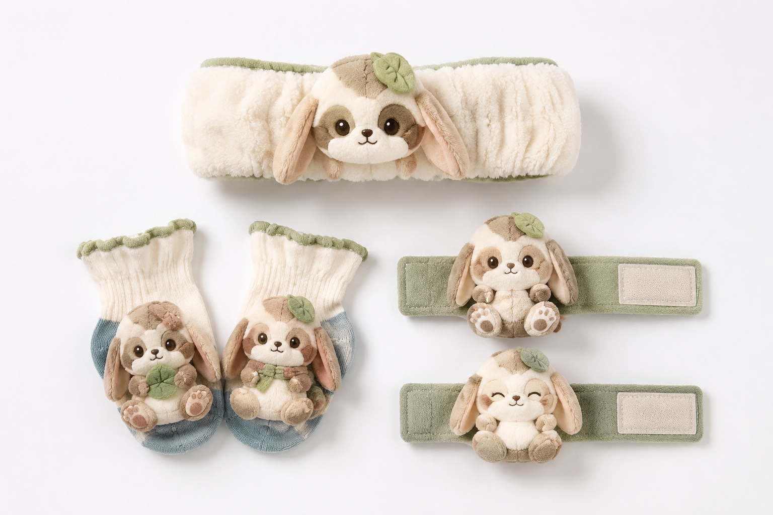 Wholesale Woodland Bunny Baby Gift Set – Plush Doll Headband, Socks & Adjustable Wristbands | Customizable B2B Baby Boutique Set