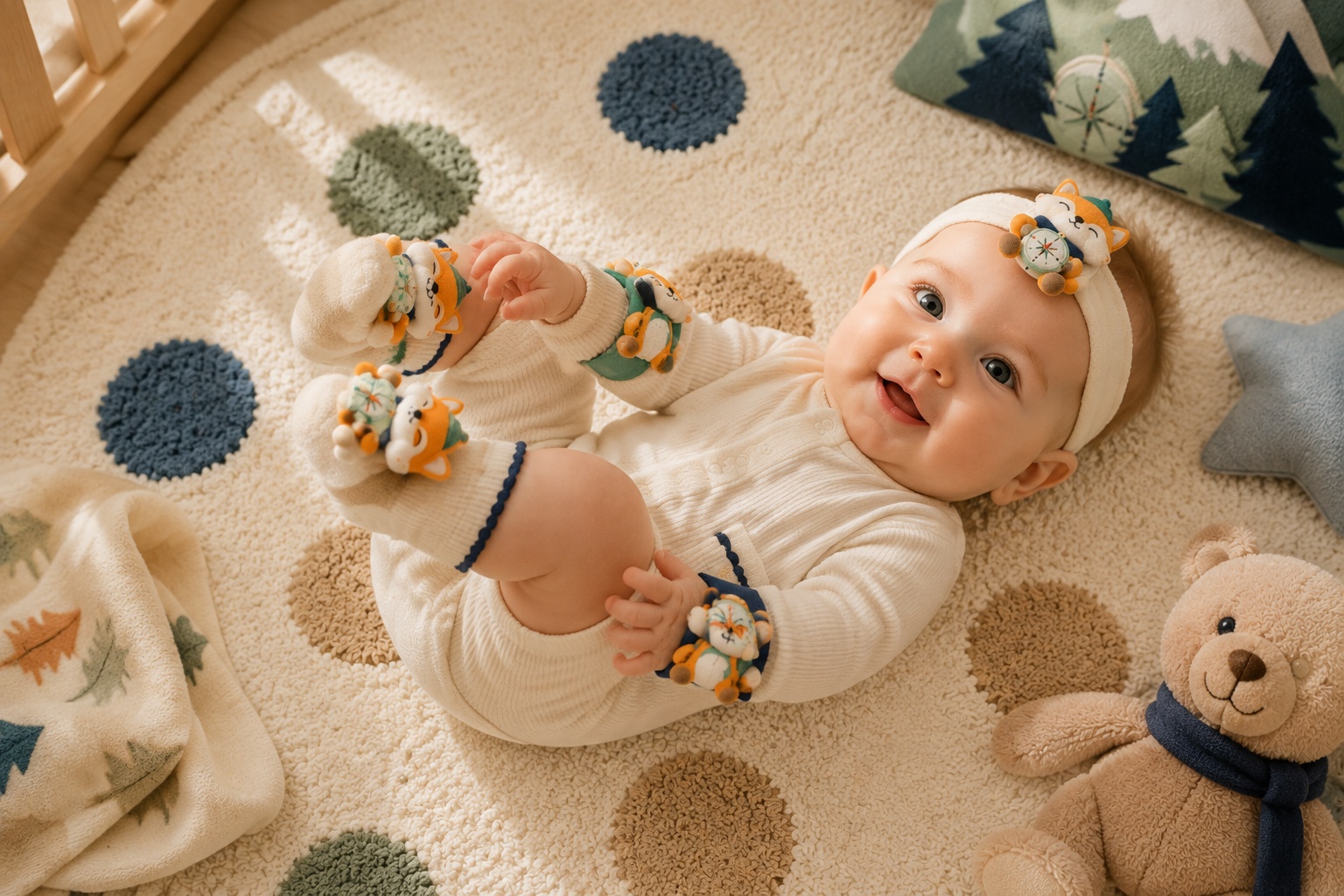 Premium Adventure Fox Baby Gift Set – Plush Fox Headband, Socks & Wristbands Collection for Boutique Retailers