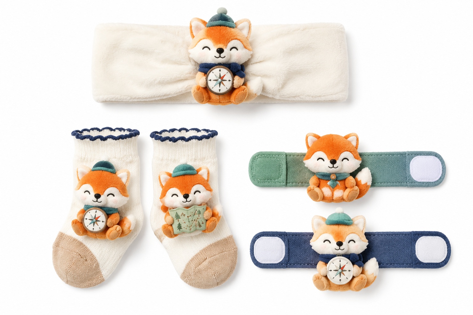 Premium Adventure Fox Baby Gift Set – Plush Fox Headband, Socks & Wristbands Collection for Boutique Retailers