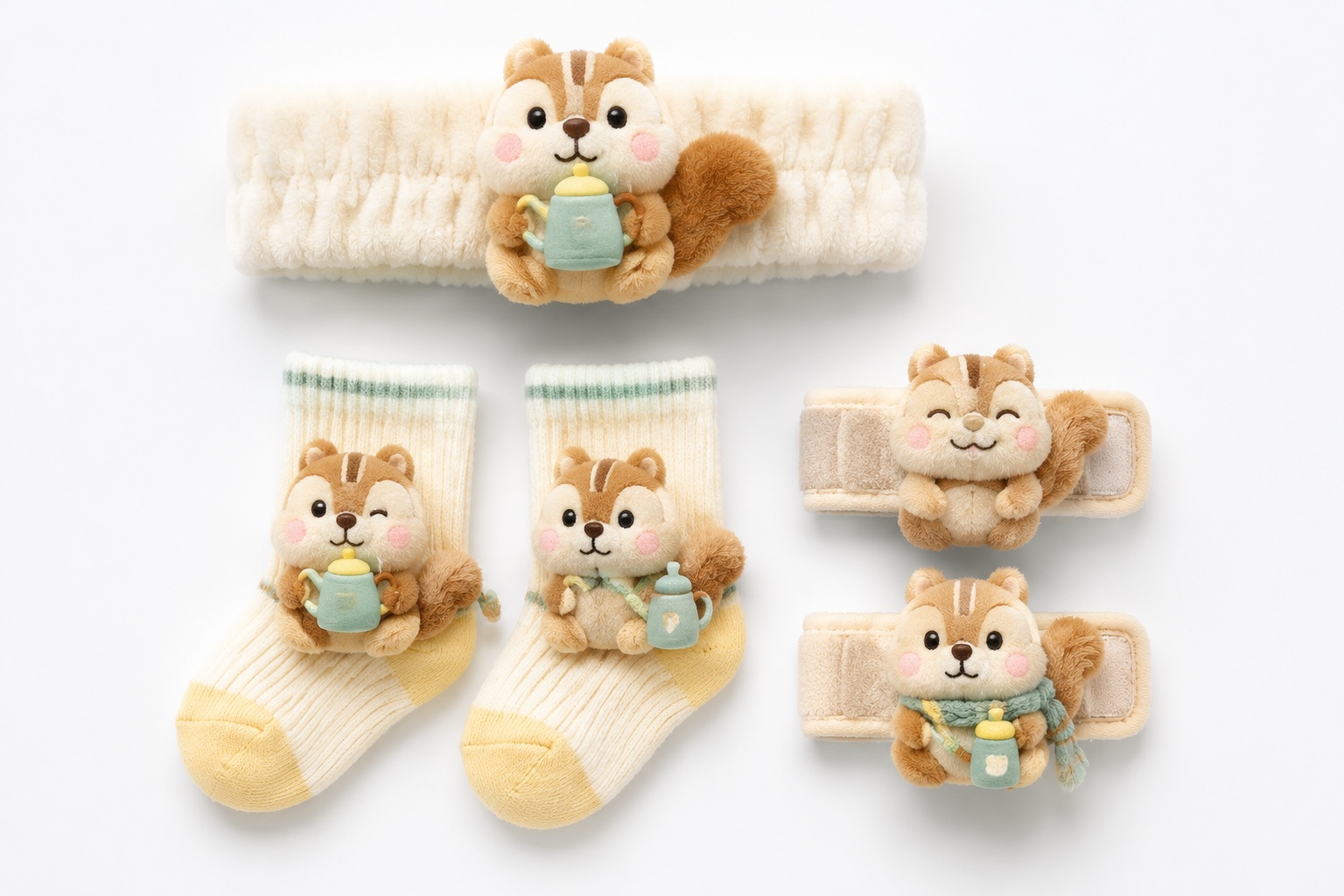 Wholesale Woodland Squirrel Baby Gift Set – Plush Headband, Wristbands & Socks for Boutiques and Private Label