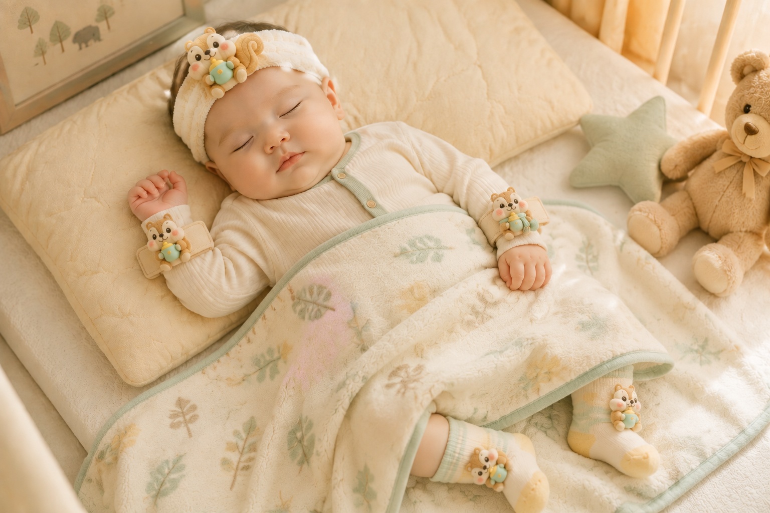 Wholesale Woodland Squirrel Baby Gift Set – Plush Headband, Wristbands & Socks for Boutiques and Private Label