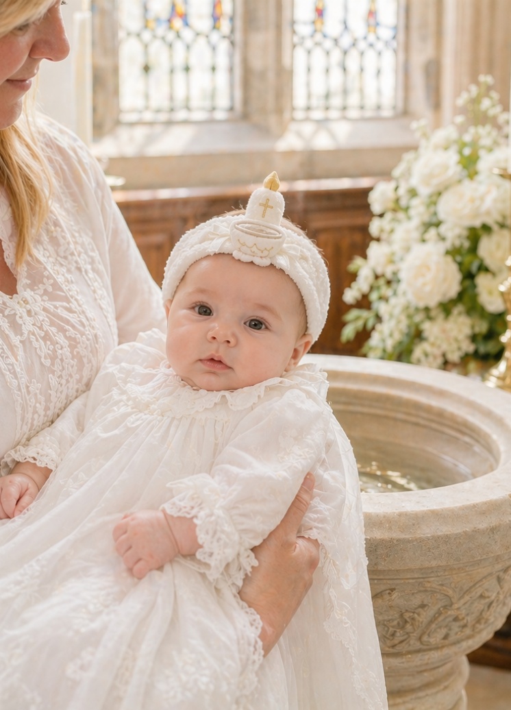 Großhandel Abnehmbares Tauf-Haarband mit Kerze & Kelch für Baby Taufe, Boutique-Geschenke und Fotoshooting