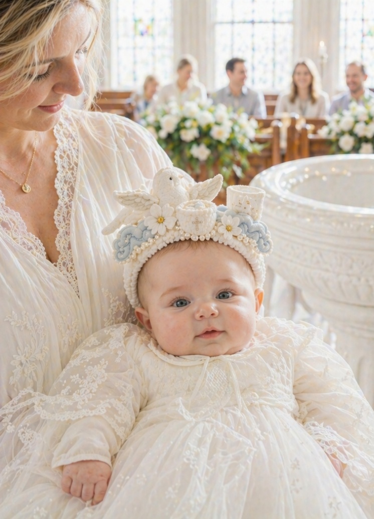 Wholesale Detachable Plush Dove Baby Baptism Headband for Christening Boutiques