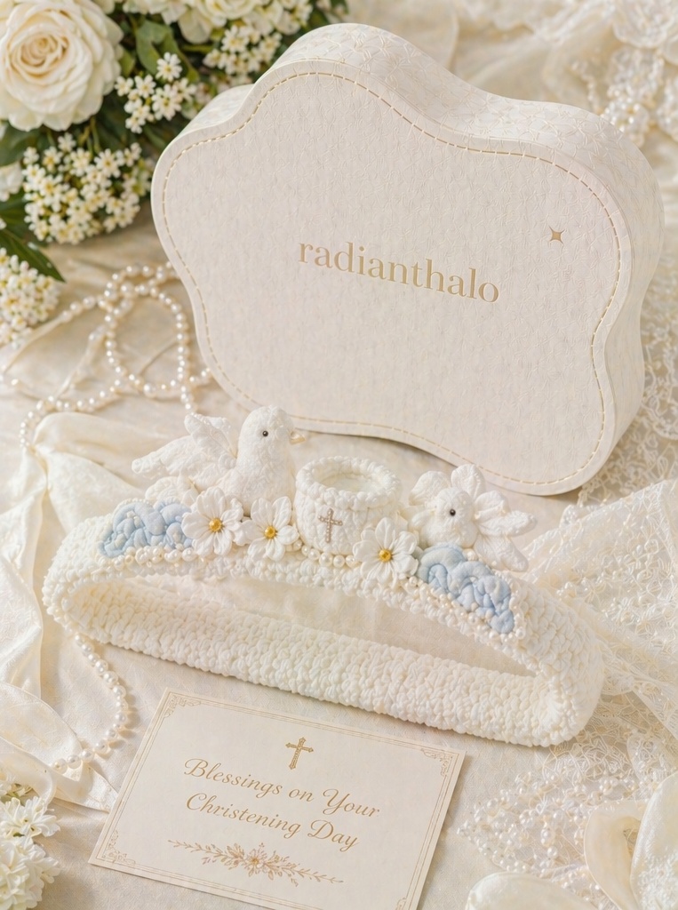 Wholesale Detachable Plush Dove Baby Baptism Headband for Christening Boutiques