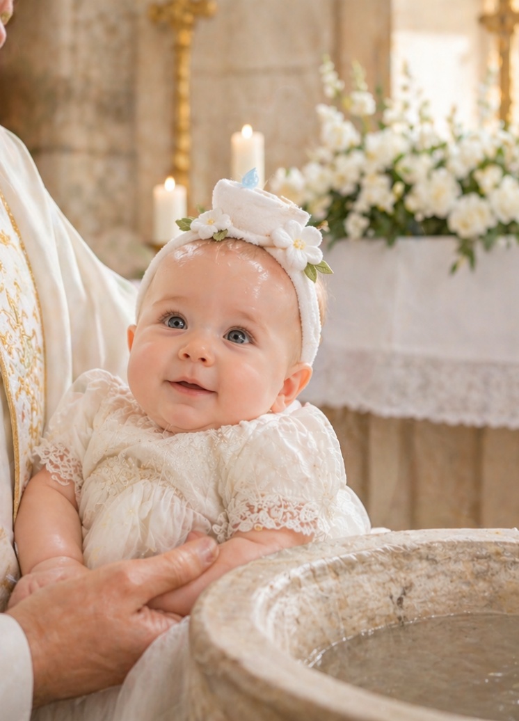 B2B Taufserie Abnehmbares Puppen-Baby-Stirnband mit Taube, Kerze und Blumen für Boutique-Geschenksets