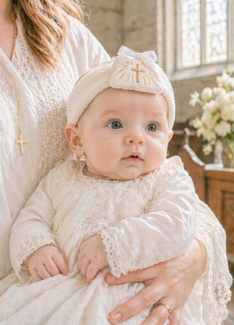 Bandeau bébé baptême avec poupée amovible et croix pour marques OEM