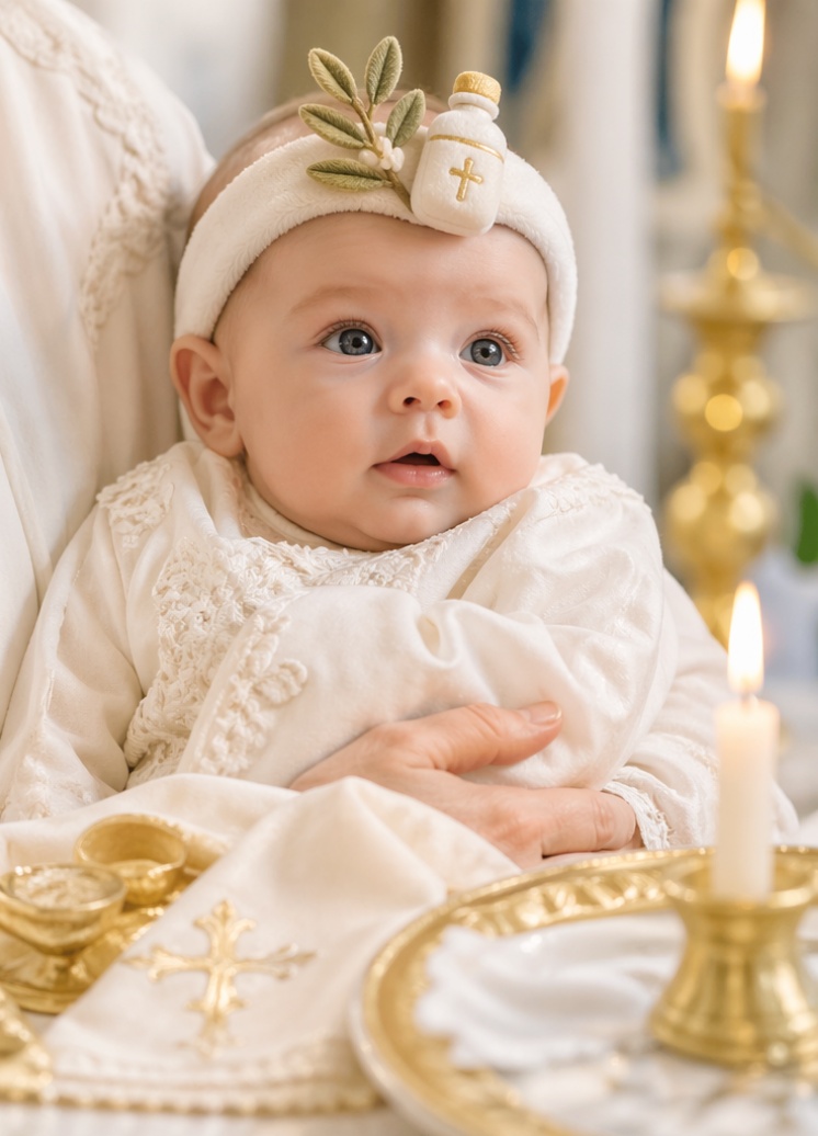 🕊️ Diadema de Bautizo para Bebé con Frasco de Agua Bendita de Peluche Desmontable para Venta al por Mayor