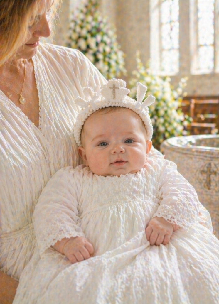 Bulk Shell Cross Christening Baby Headband with Removable Floral Doll Decoration