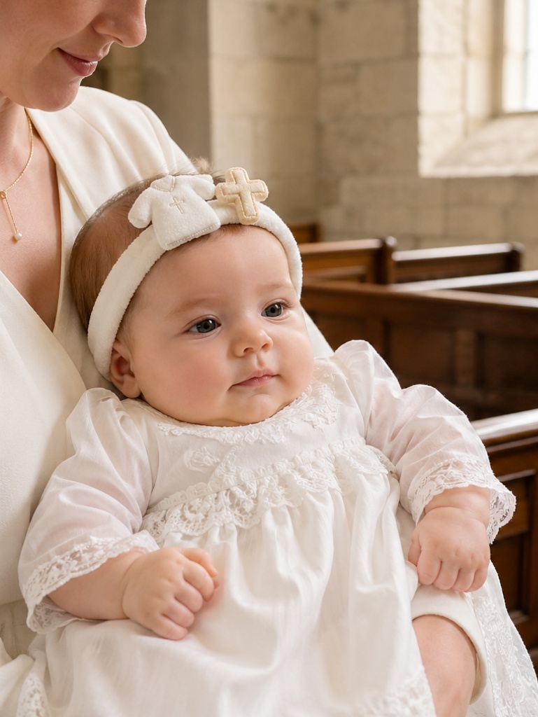 Bandeau bébé de baptême en gros avec mini robe et croix amovibles pour boutiques