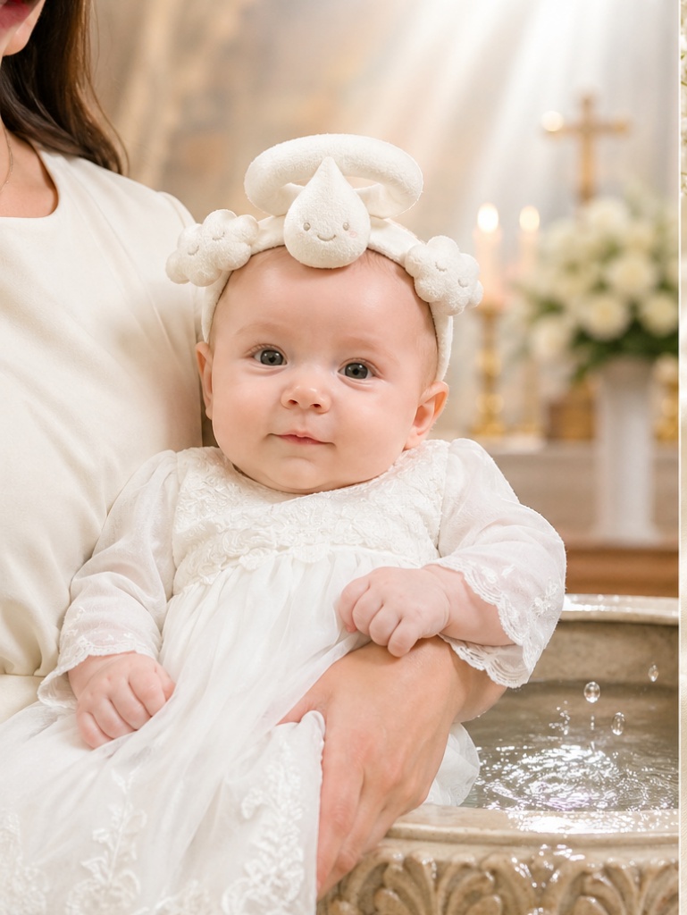 Diadema de Bebé para Bautizo con Muñeco Desmontable de Nube y Gota al por Mayor