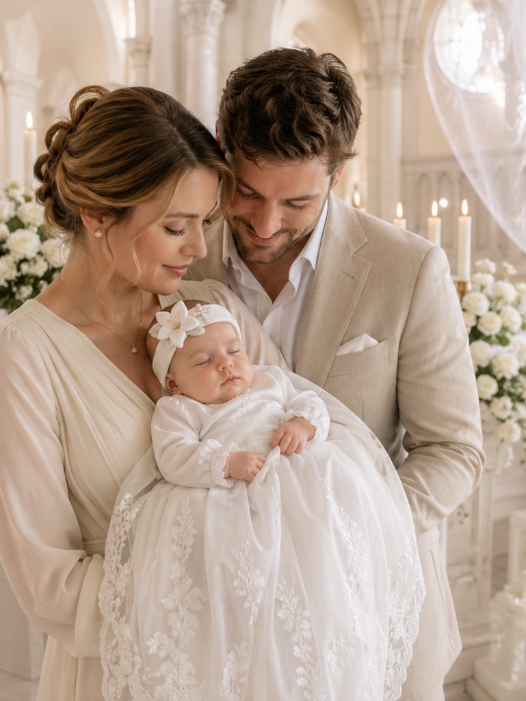 Großhandel Baby Taufe Haarband mit abnehmbarer Puppen-Dekoration, weiches weißes Zeremonie-Accessoire für Boutiquen