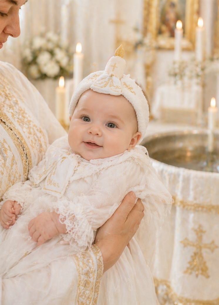 Faixa de Batizado para Bebê com Boneca de Vela e Cruz Removível