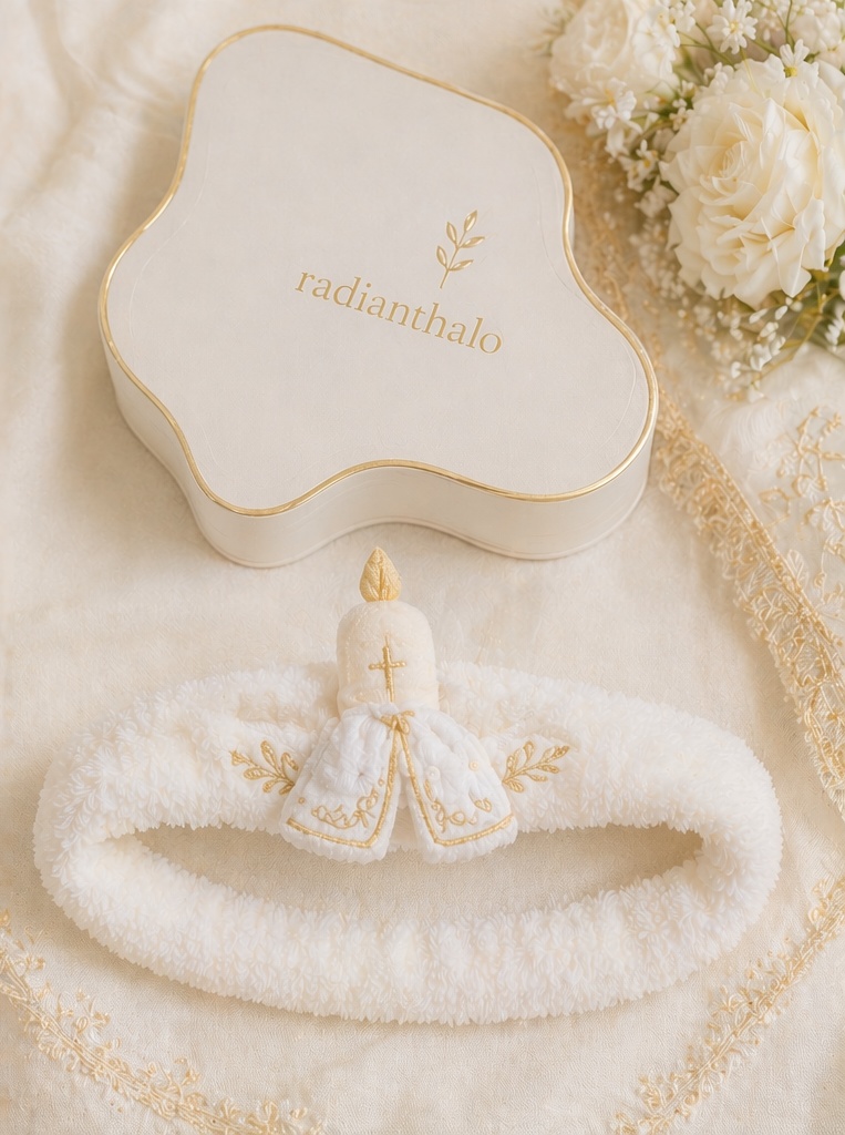 Faixa de Batizado para Bebê com Boneca de Vela e Cruz Removível