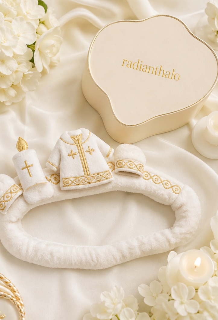Wholesale Custom Detachable Baptism Doll Baby Headband with Embroidered Cross & Soft Stretch Band