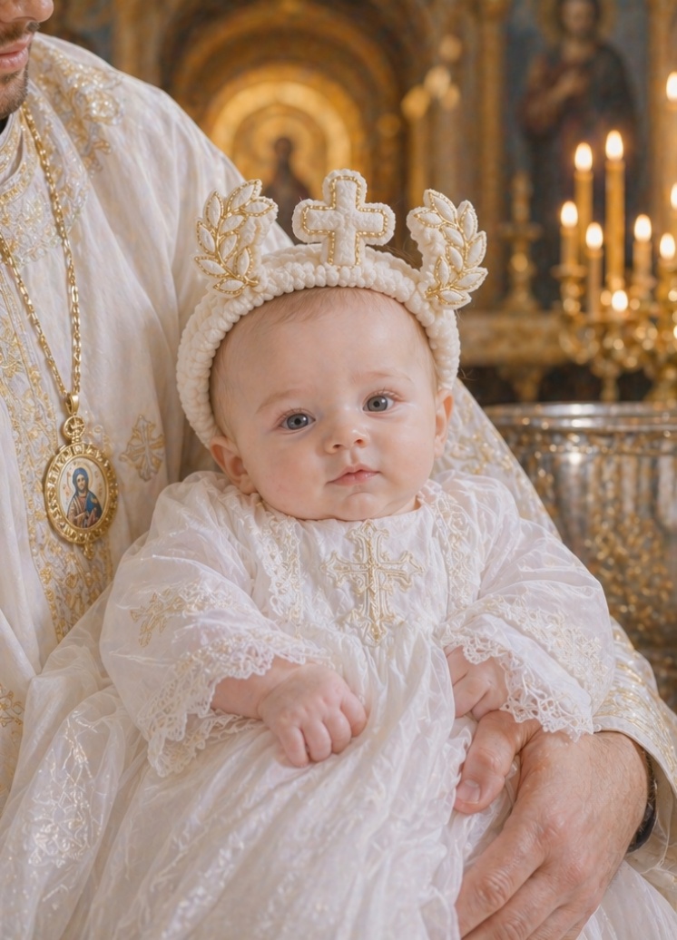 Wholesale Luxury Baptism Detachable Doll Headband with Cross & Laurel Appliqués – Ivory Newborn Ceremony Hair Accessory
