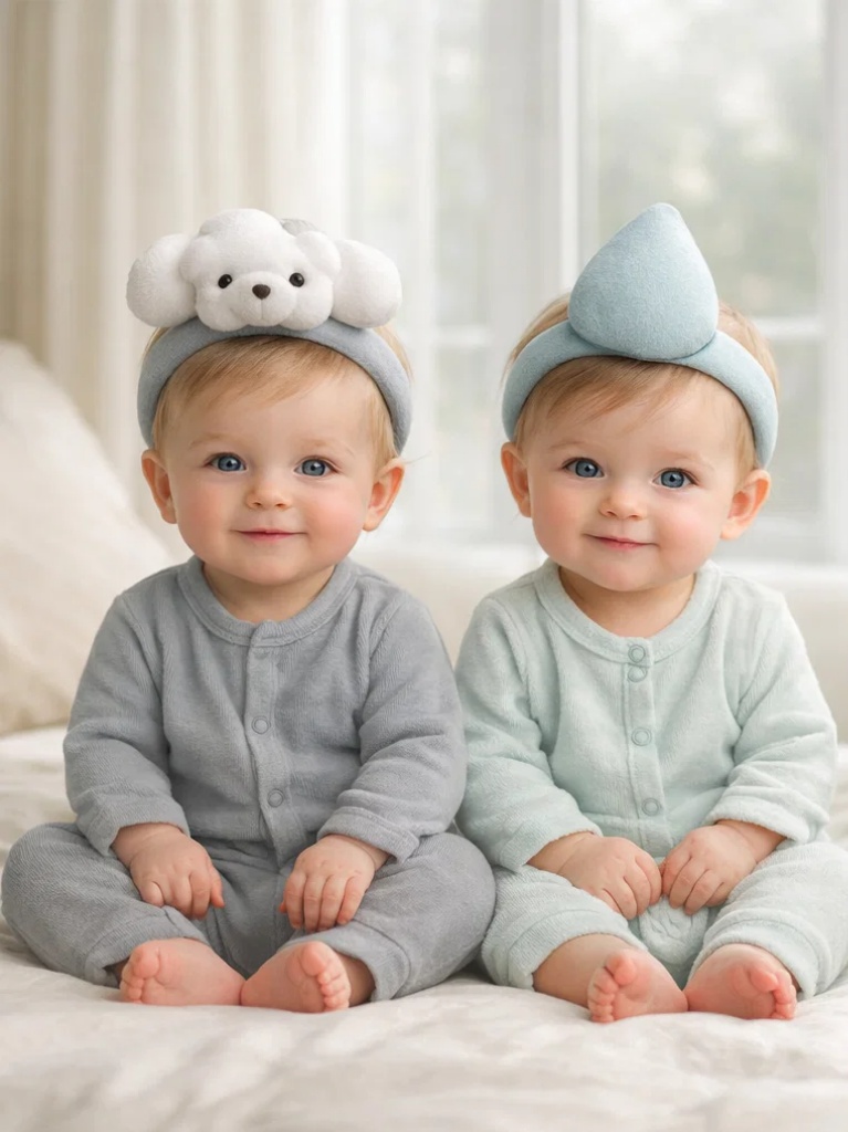Coffret cadeau bebe en gros avec bandeaux peluche nuage et goutte - accessoire doux pour photo, boutique et box naissance