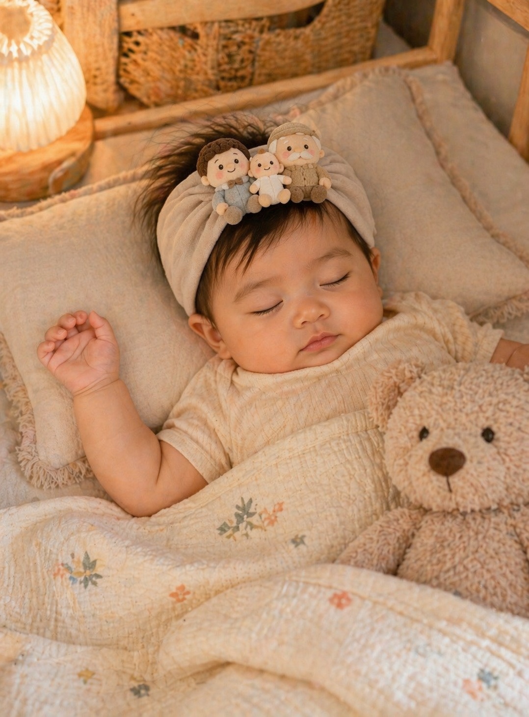 Wholesale Baby Doll Headband with Dad, Baby & Grandpa Plush Family Design for Boutiques