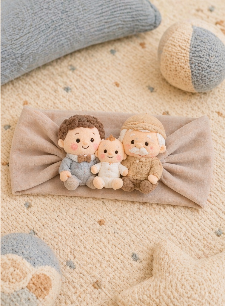 Wholesale Baby Doll Headband with Dad, Baby & Grandpa Plush Family Design for Boutiques