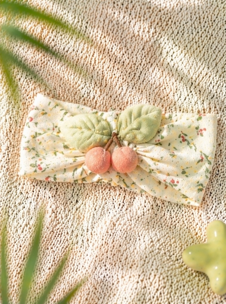 Wholesale Baby Girl Plush Cherry Floral Headband Detachable Soft Stretch Boutique Hair Band