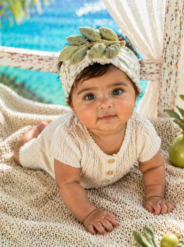 Großhandel Baby-Blumenstirnband mit abnehmbarem plüschigem grünen Blattzweig, weiches elastisches Boutique-Haaraccessoire