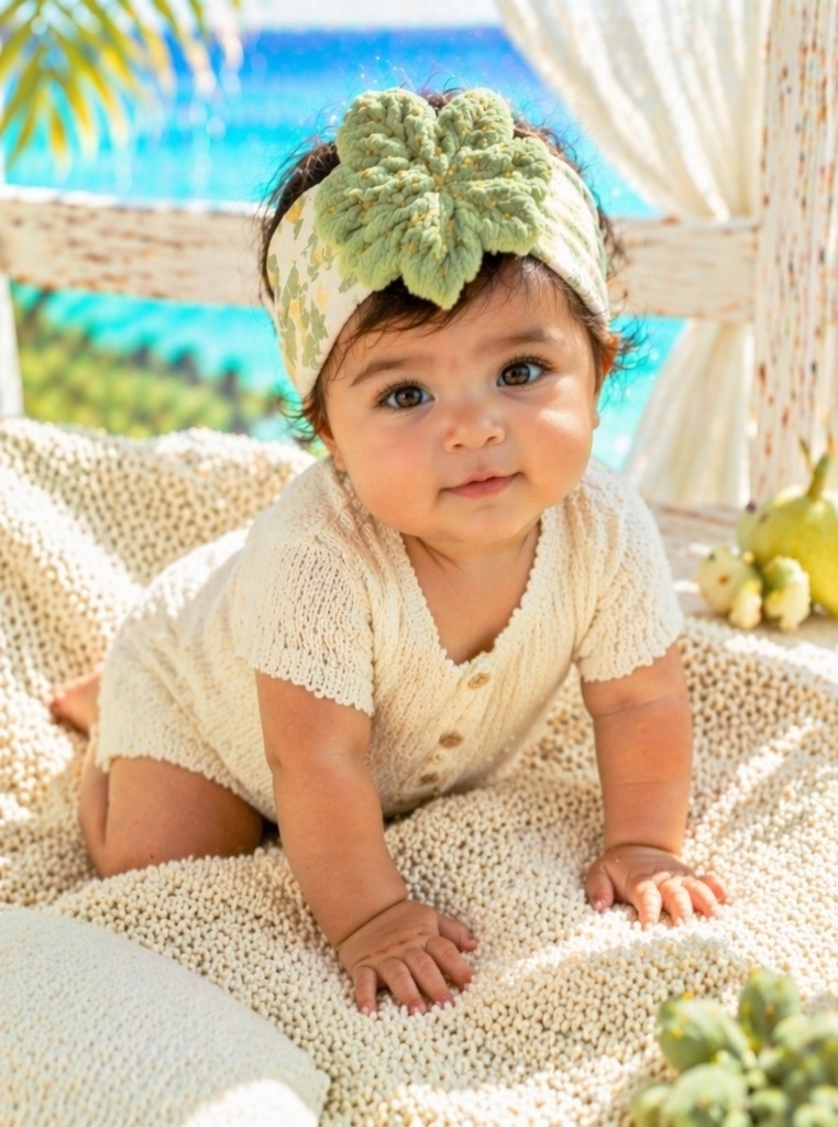 Wholesale Baby Girl Plush Green Leaf Floral Headband Detachable Boutique Soft Nylon Hair Band