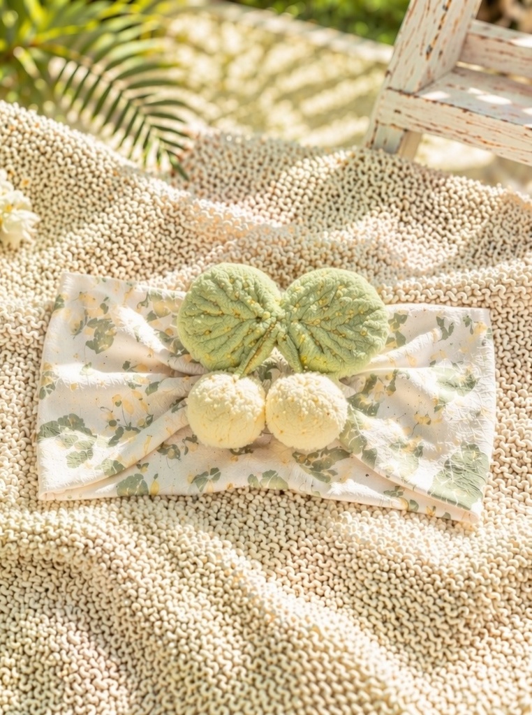 Wholesale Baby Plush Leaf Pom Pom Floral Headband Detachable Soft Nylon Boutique Hair Band