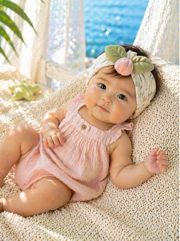 Wholesale Baby Girl Plush Peach Floral Headband Detachable Soft Stretch Boutique Hair Accessory