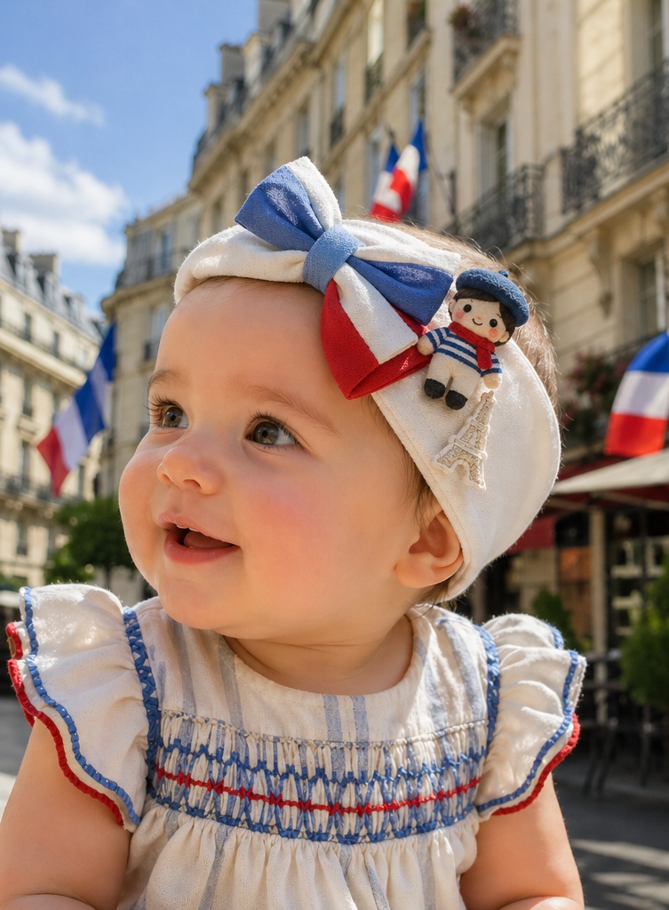 Fournisseur B2B OEM/ODM Bandeau Bébé Personnalisé – Série Fête Nationale Française avec Nœud Tricolore