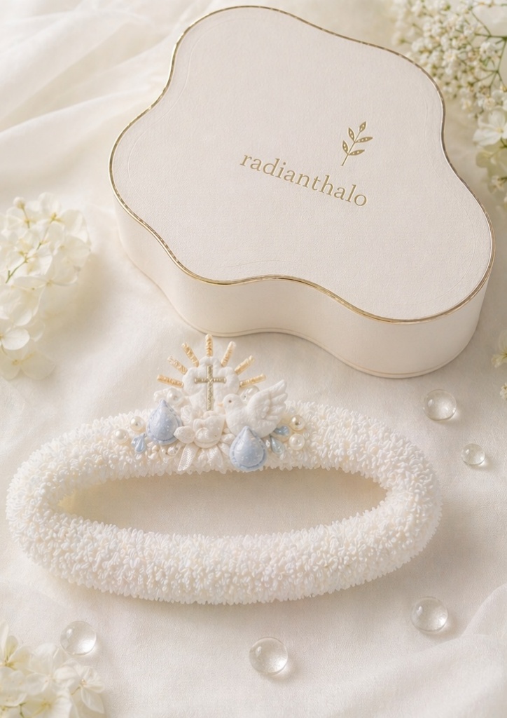 Wholesale Sacred Cross Baby Christening Headband with Detachable Water Drop Doll Topper