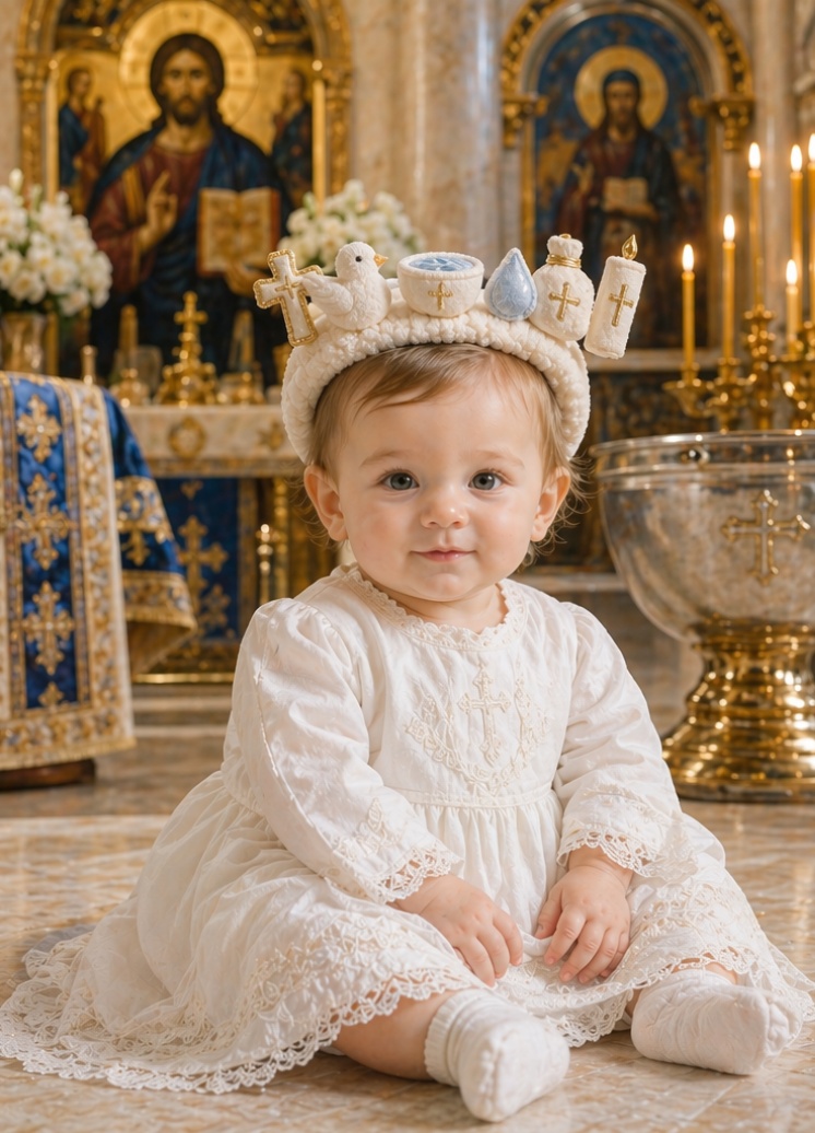B2B Tauf-Haarband für Babys mit abnehmbaren Kreuz-Doll-Toppern