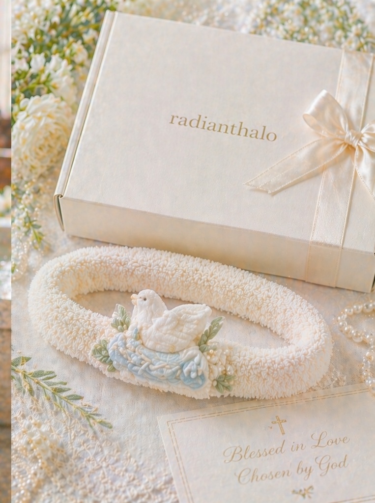 Private Label Dove Baptism Baby Headband with Removable Holy Spirit Doll Charm