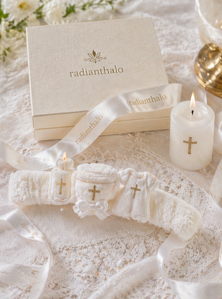 Bulk Triple Candle Baptism Baby Headband with Detachable Cross Doll Topper