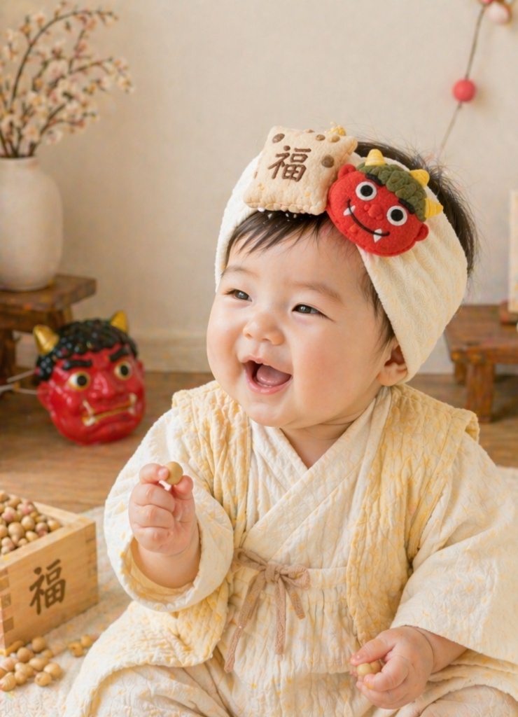 Setsubun Oni Baby Bandana Headband Soft Adjustable Festival Hair Accessory OEM ODM Wholesale Supplier
