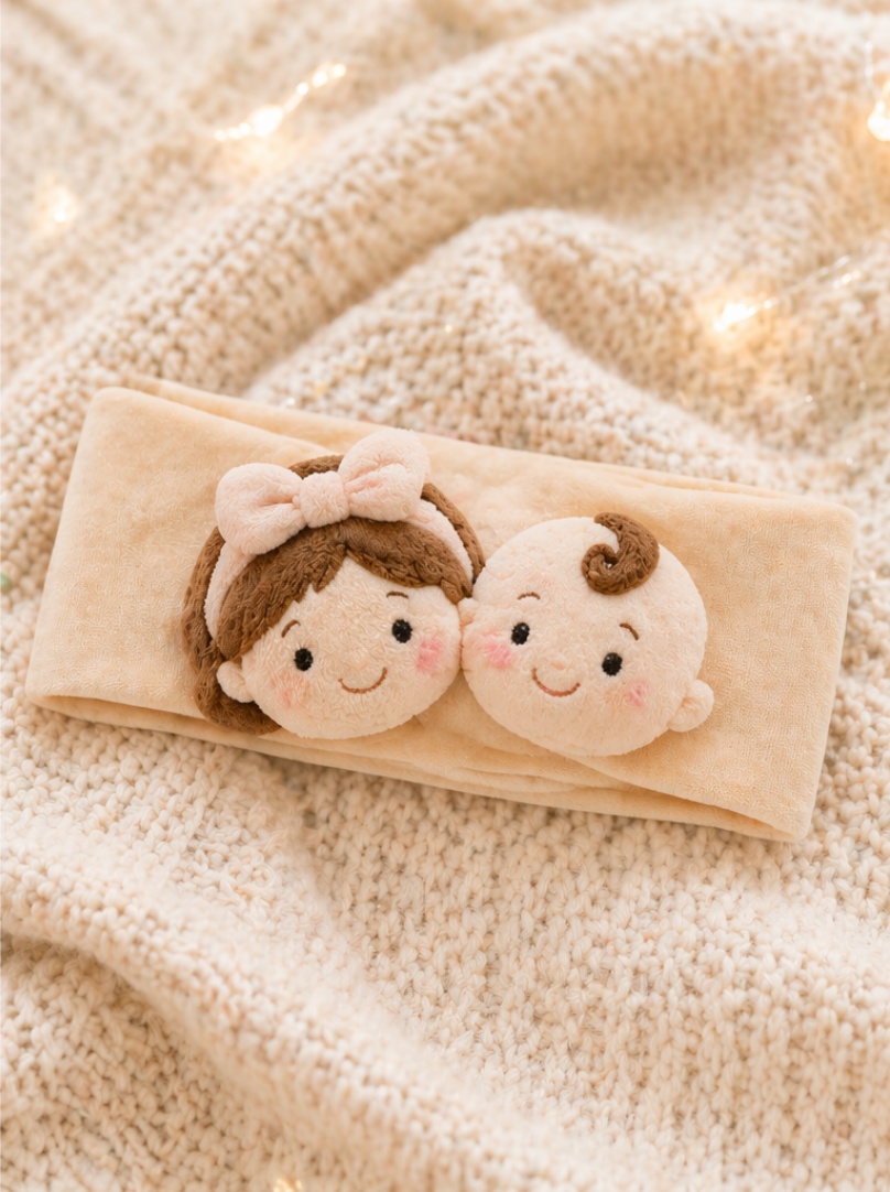 卸売向け やわらかベビードールヘアバンド 母と赤ちゃんぬいぐるみチャーム付き ギフトセット対応