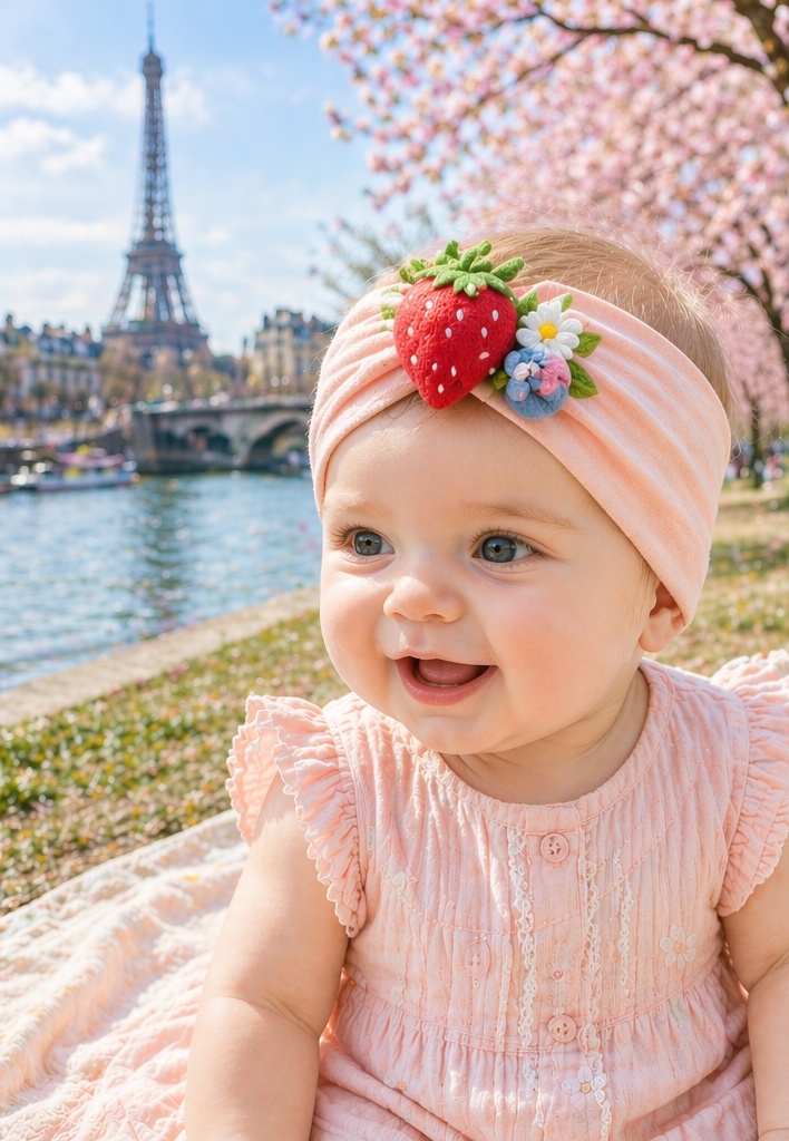 Blush Pink Strawberry Floral Baby Headband - OEM ODM Wholesale Private Label