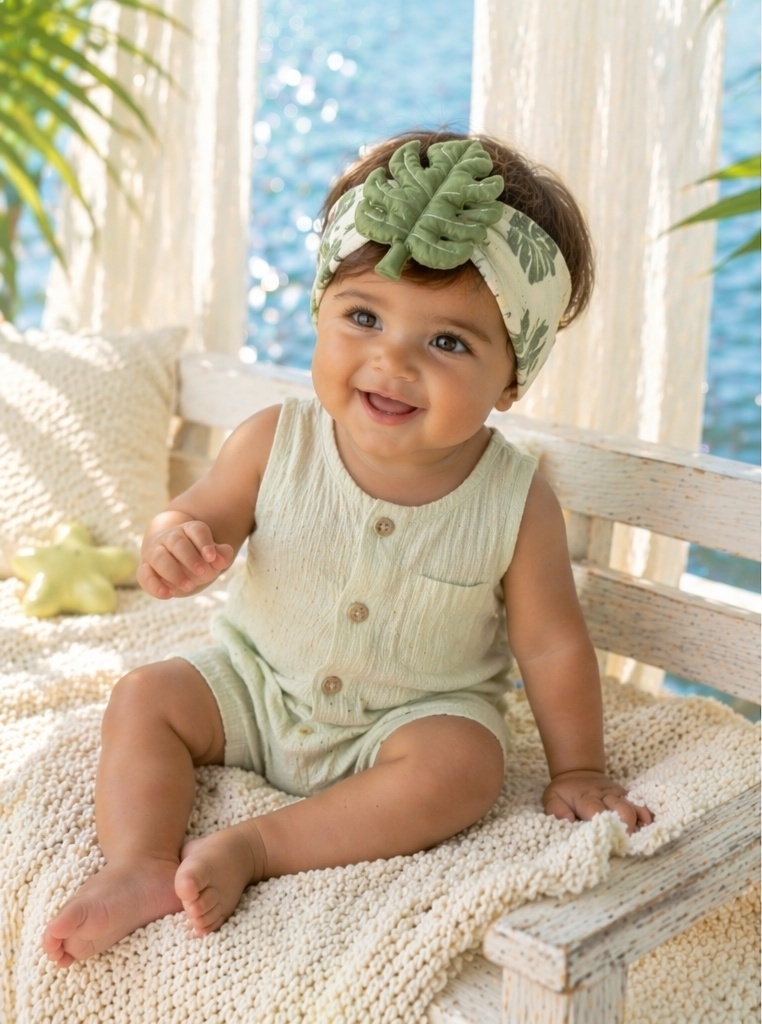 Boutique-Ready Baby Plush Doll Headband with Double Monstera Leaves for Trend-Focused B2B Buyers