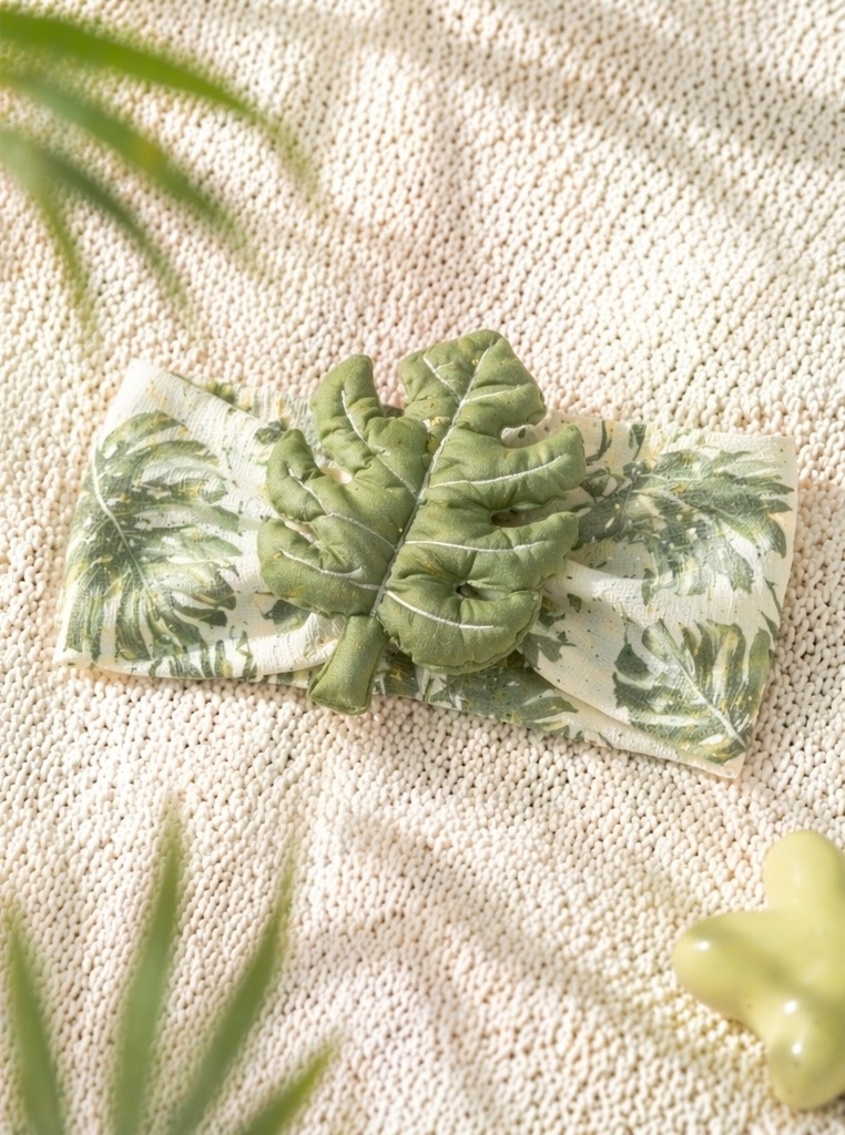 Boutique-Ready Baby Plush Doll Headband with Double Monstera Leaves for Trend-Focused B2B Buyers
