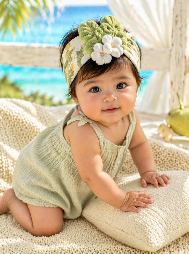 Photo-Ready Baby Plush Doll Headband with Soft White Blossoms Loved by Gift and Boutique Buyers