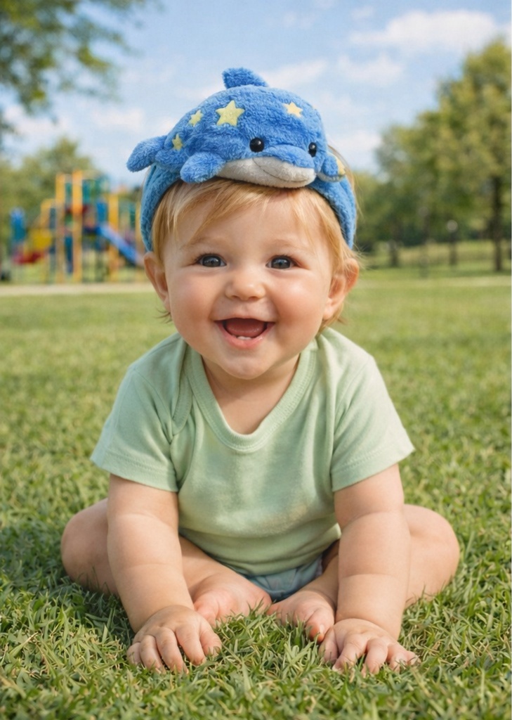 Blue Dolphin Plush Baby Headband – Starry Ocean Style Infant Hairband