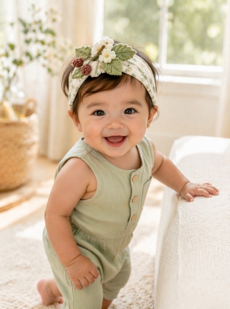 Botanical Berry Flower Baby Plush Doll Headband for Giftable Boutique Baby Assortments