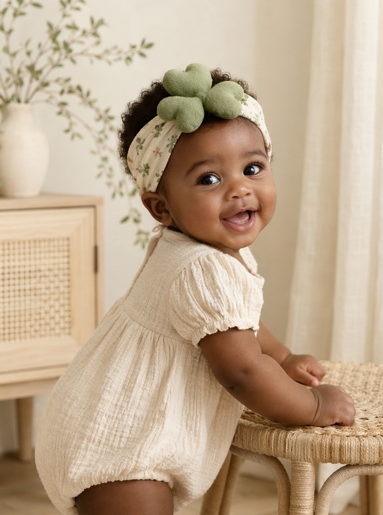 Faixa de bebê com aplique floral e folhas removível ideal para compradores B2B